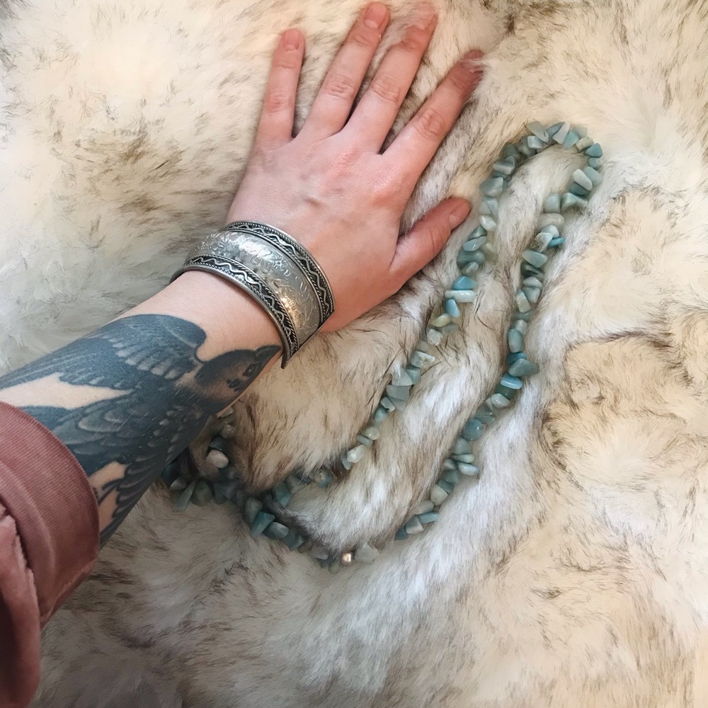 Silver-toned, vintage, bohemian cuff with elephant